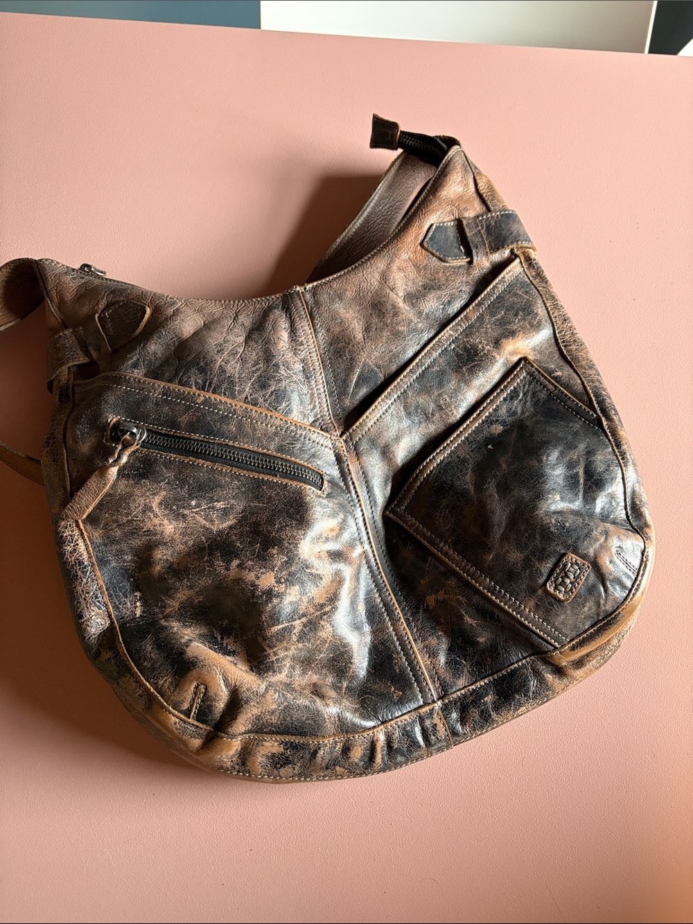 Bed Stu Distressed Brown Leather Shoulder Bag